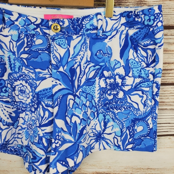Lilly Pulitzer Womens Sz 12 Callahan Knit Blue Tang Flocking Fabulous 5" Shorts - Picture 4 of 11